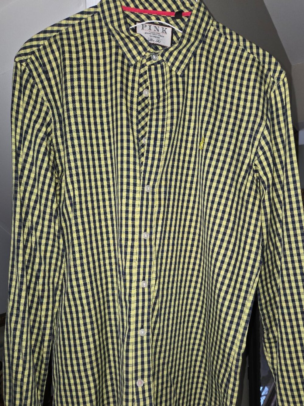 Thomas Pink 100% Cotton Slim Fitting Shirt - Yellow and Black Checks - Size Med